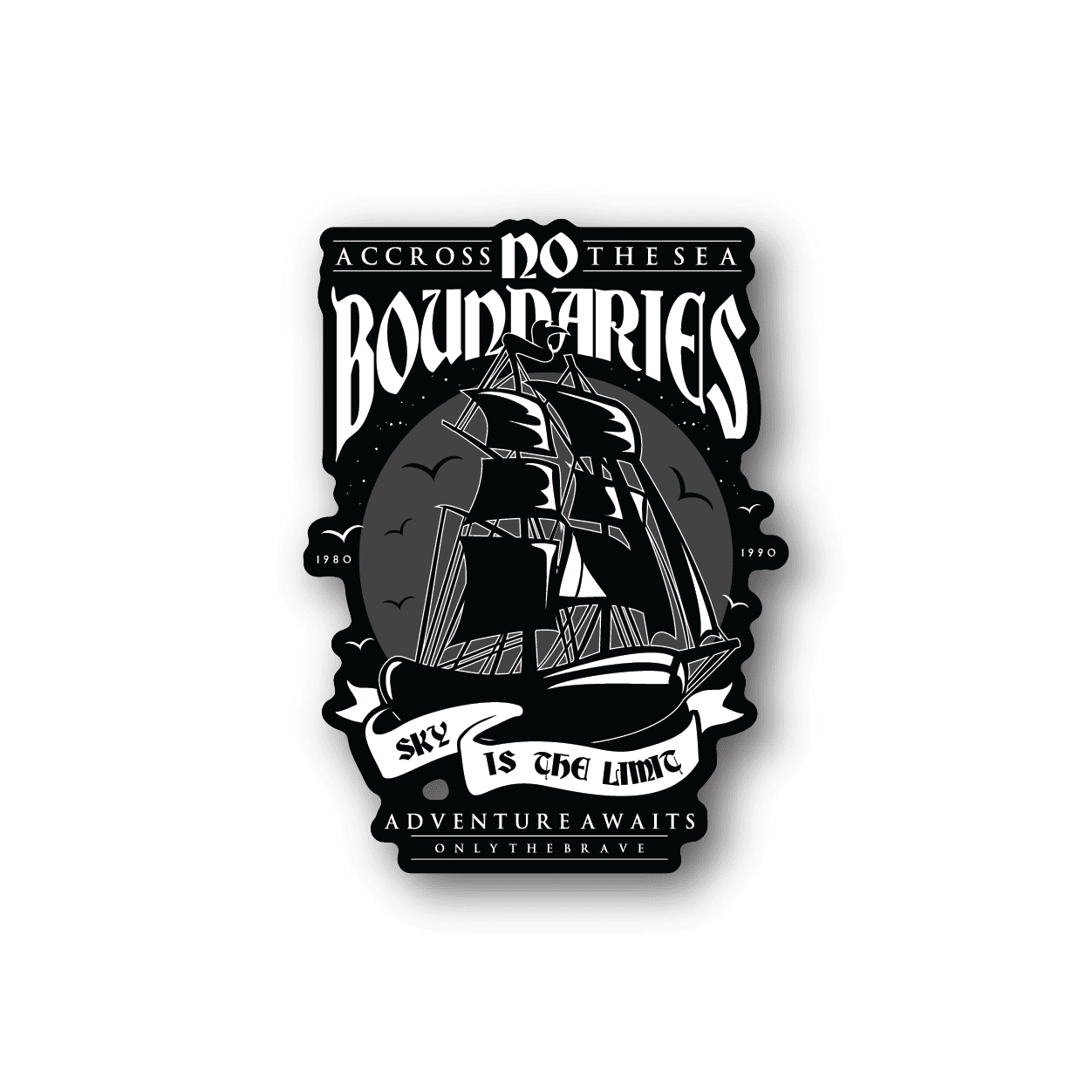 Pirate ship vinyl sticker with sailing ship graphic and bold text