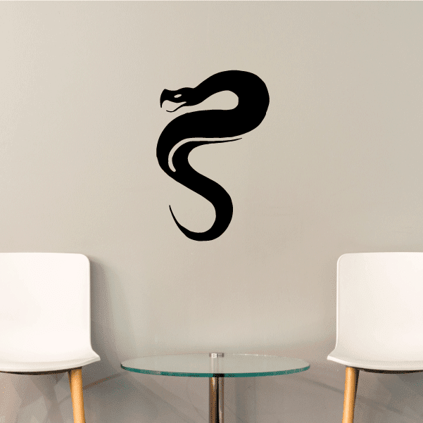 Black facing snake decal with stylized coiled tail