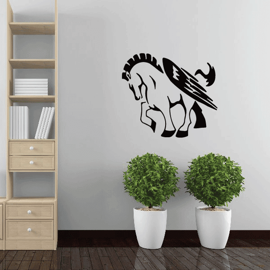 Black stylized pegasus decal silhouette with wings and flowing mane