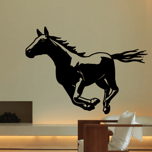 Running pony decal with black silhouette and flowing mane tail