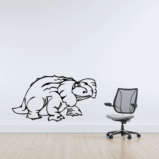 Nodosaurus dinosaur decal, black line art with open mouth and tail