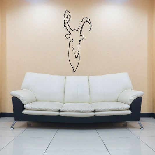 Nubian Ibex goat head decal with black line art and curved horns