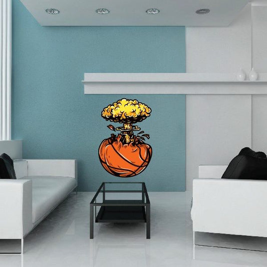 Basketball wall decal of an orange ball with fiery explosion burst on top