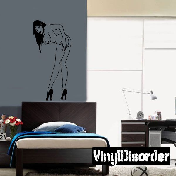 Image of Nude Woman in Heels Leaning Over Decal