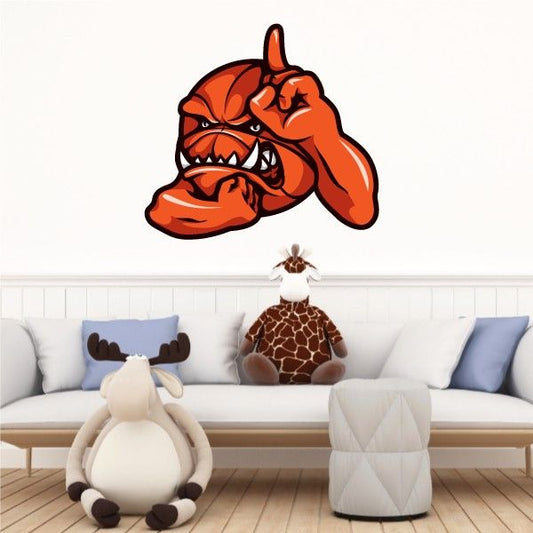 Basketball number 1 wall decal, orange cartoon basketball mascot