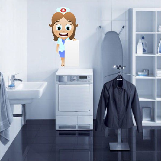 Image of Nurse Holding Sign Sticker