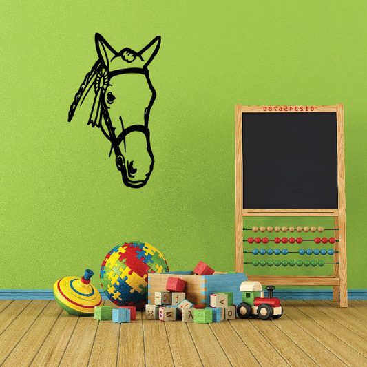 Horse head and bridle wall decal with black line art