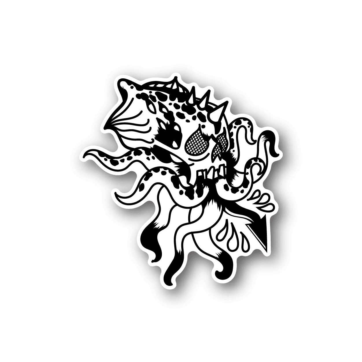 Octopus skull vinyl sticker with white graphic lines on dark backing
