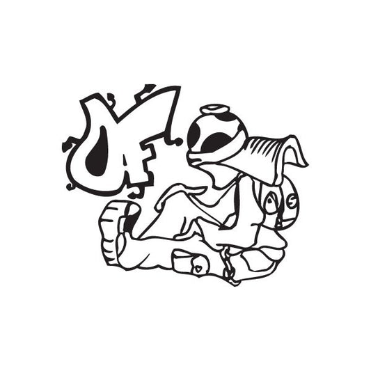 Graffiti decal sticker with black outline street art character