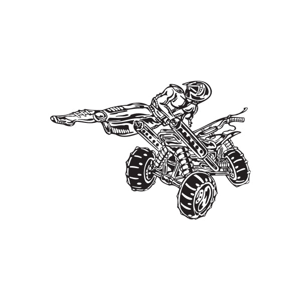 ATV wall decal with black-and-white offroad quad rider design