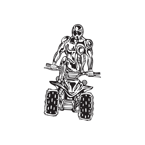 Vinyl wall decal with black line-art offroad ATV rider and helmet