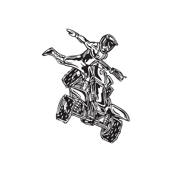 Offroad ATV vinyl wall decal, black illustrated vehicle with rider helmet and gear