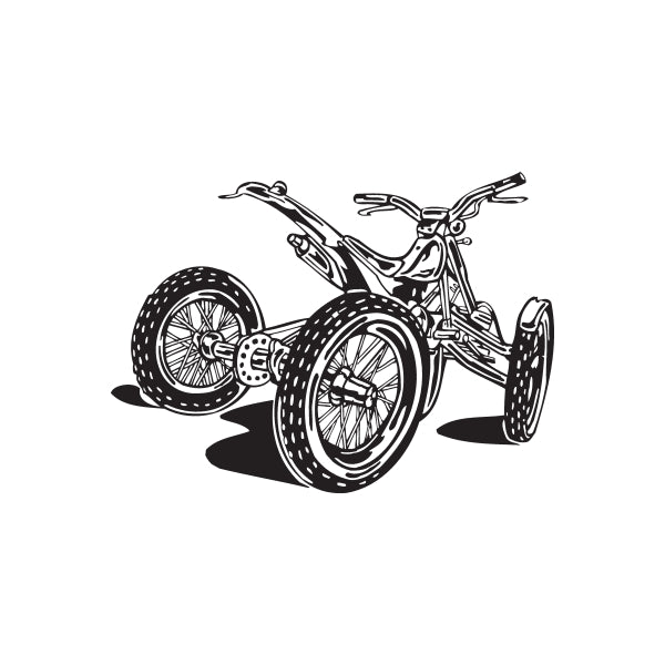 Offroad ATV vinyl wall decal, black quad bike line art with four wheels