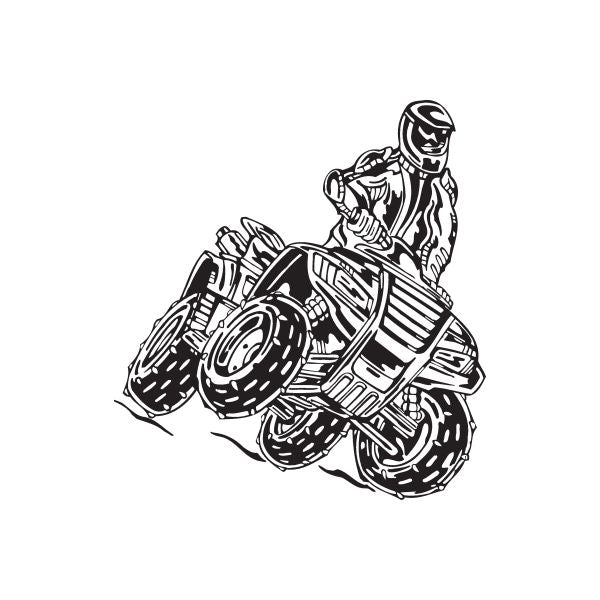Offroad ATV vinyl wall decal featuring a black line-art rider and quad bike