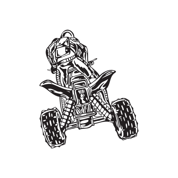 Offroad ATV wall decal, black vinyl outline of rider and quad bike