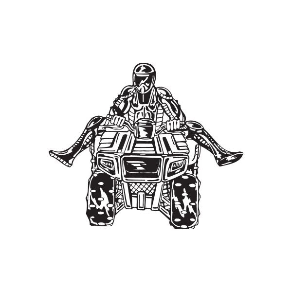 Offroad ATV vinyl wall decal, black line art of racing rider on quad bike