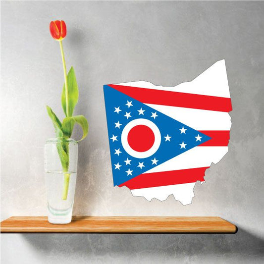 Ohio state flag outline sticker: red/white stripes, blue with stars