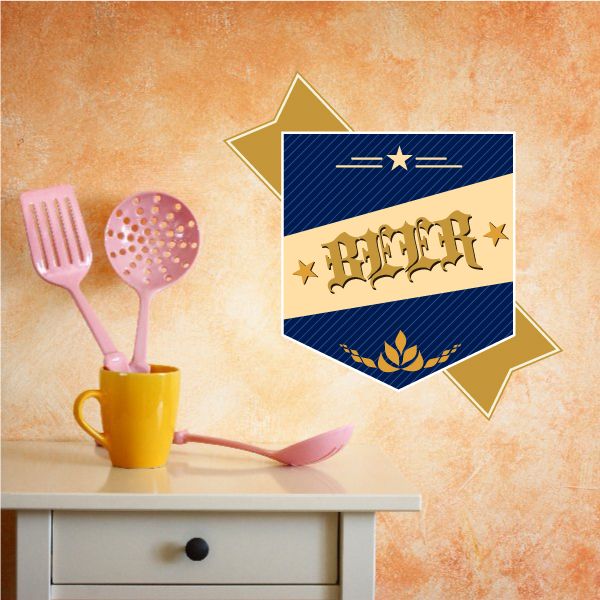 Oktoberfest wall decal: blue banner with lettering, stars, and gold laurel