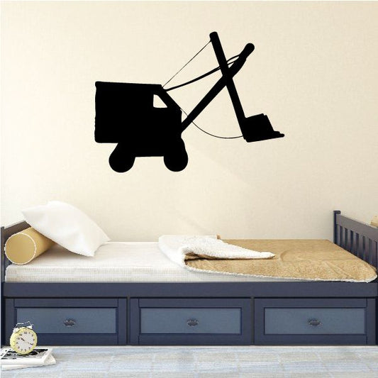 Old fashioned excavator wall decal, black silhouette with shovel bucket and arm