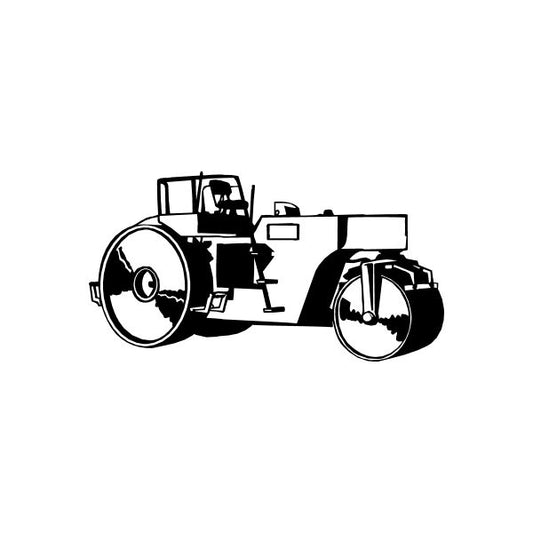Old-fashioned steamroller decal with black outlined illustration