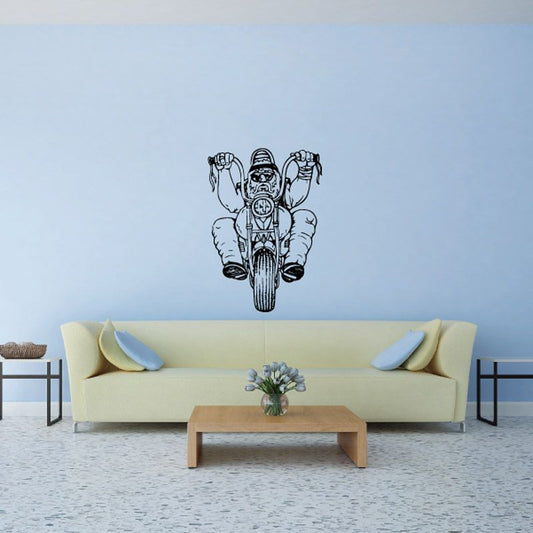 Motorcycle wall decal featuring a biker riding a chopper, black outline