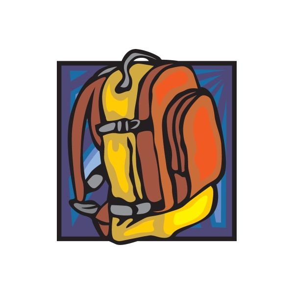 Stylized orange and yellow camping backpack sticker