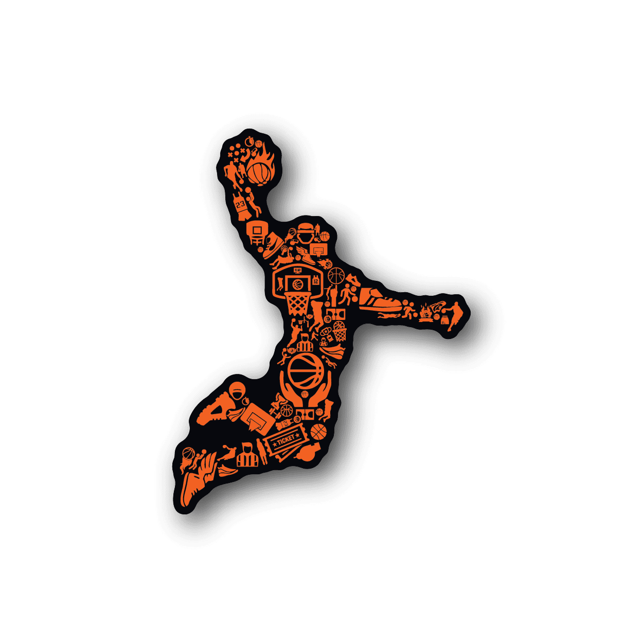 Orange basketball player vinyl sticker with dunking pose