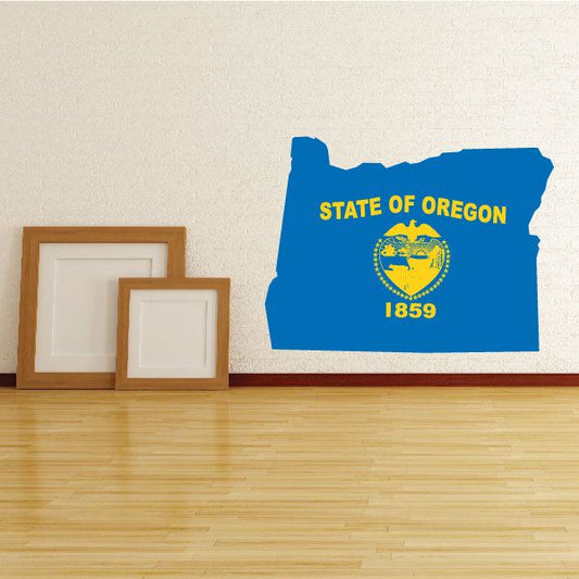 Oregon state flag sticker in blue outline with STATE OF OREGON and 1859 seal