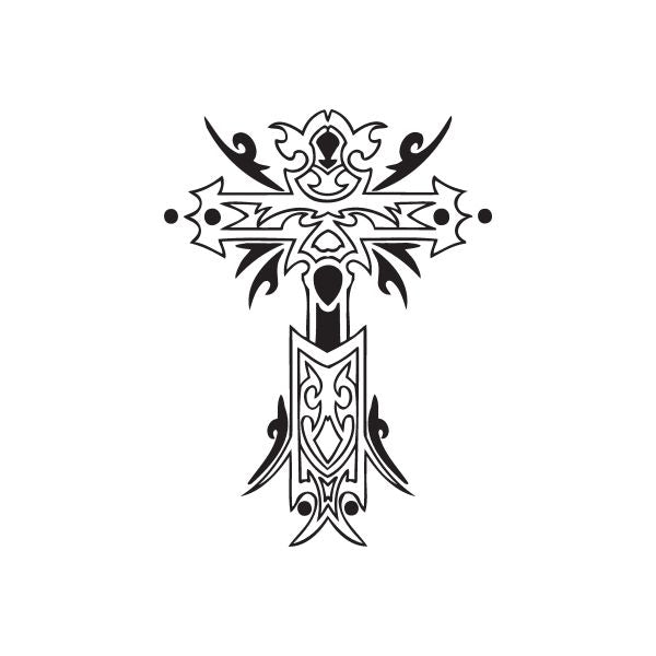 Image of Ornate Cross with Tribal Wings Decal
