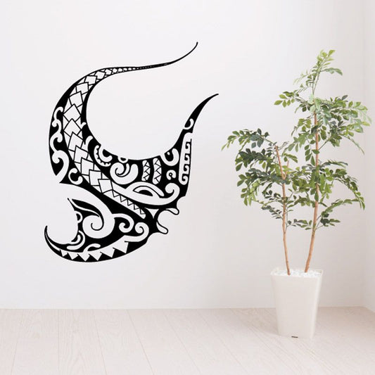 Ornate stingray wall decal, black tribal-style swirl design