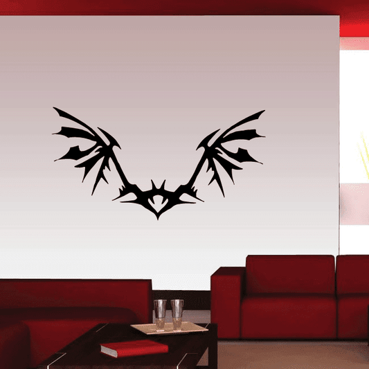 Wing wall decal with tribal feather tips and central bat-like emblem, black