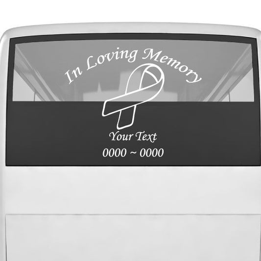 Outlined ribbon memorial decal with 'In Loving Memory' text and custom lines