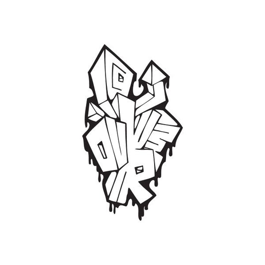 Graffiti decal sticker with black and white abstract shapes and tags