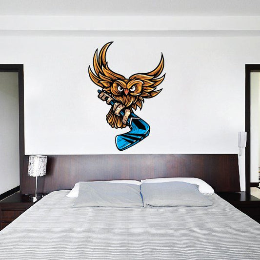 Image of Owl Hockey Player Wall Decal - Vinyl Car Sticker - Uscolor006
