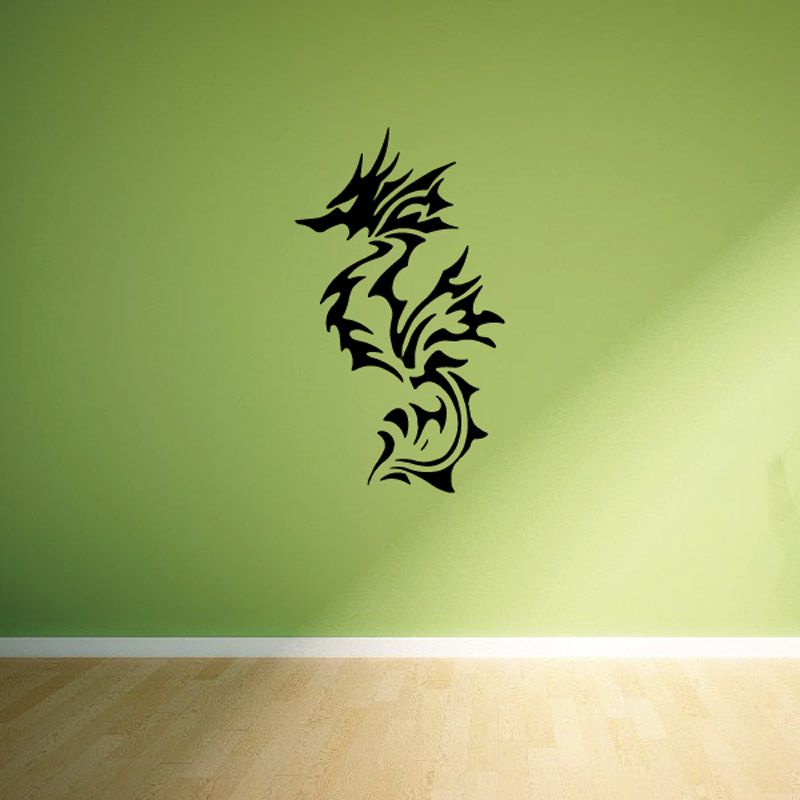 Spiky seahorse wall decal, black tribal-style outline