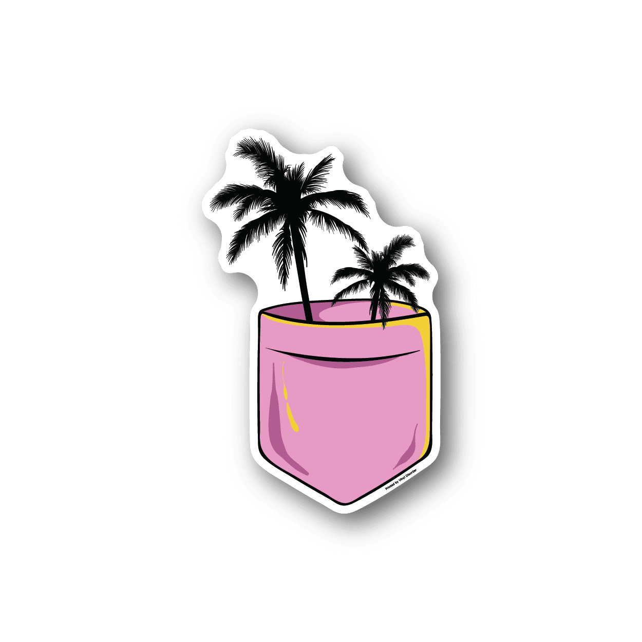 Palm tree pocket vinyl sticker with pink pocket and white palm trees