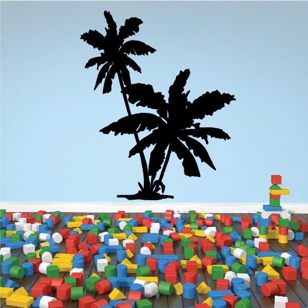 Black palm tree vinyl wall decal with two tree silhouettes