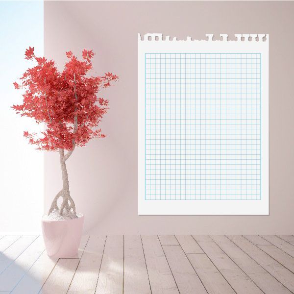 Notebook-style wall decal with grid paper and wavy top perforation