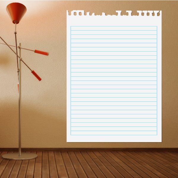Notebook wall decal vinyl sticker with lined paper and blue header tabs