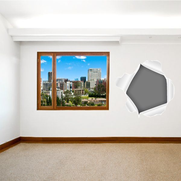 Idcolor004 paper torn wall decal with gray polygon center and white torn edges