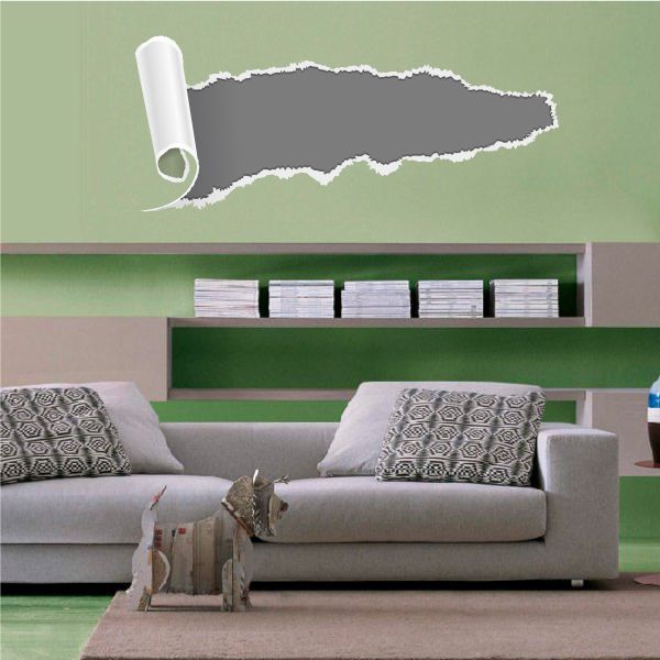 Vinyl torn wall decal, white ripped edge on rolled sheet