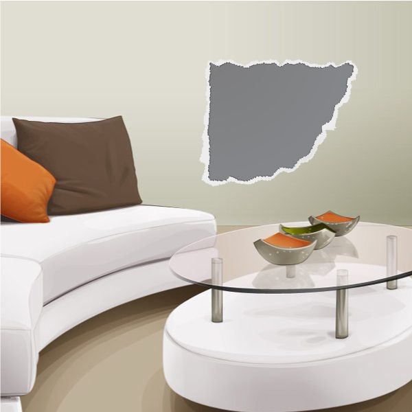 Torn-edged vinyl wall decal, gray silhouette shape