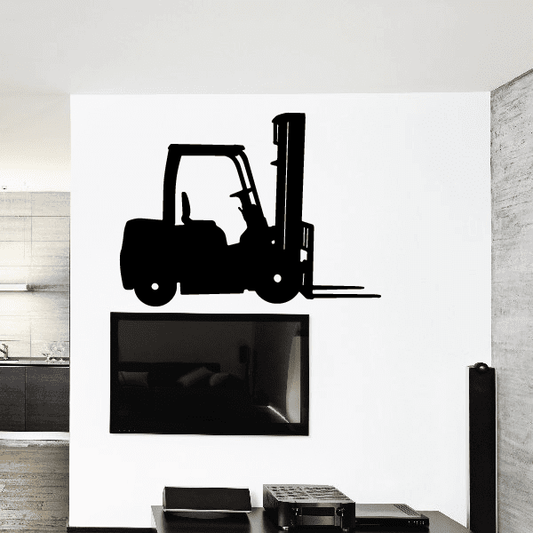 Black forklift silhouette decal, side view with raised fork
