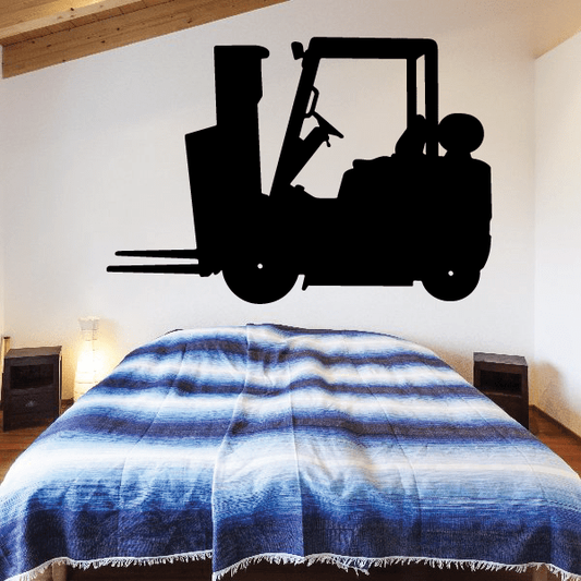 Black forklift silhouette wall decal with fork attachment