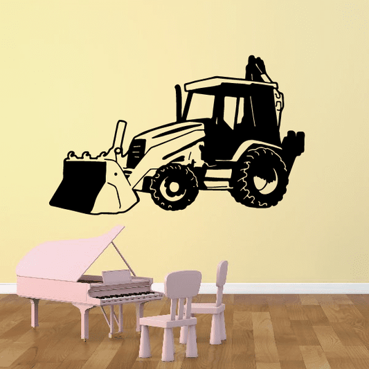 Construction backhoe loader decal with front bucket and rear digging arm