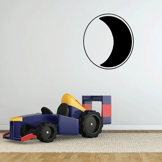 Partial lunar eclipse decal with black crescent moon in circular outline