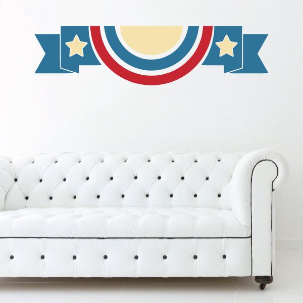 Patriotic bunting sticker with blue stars and red-and-white striped banner