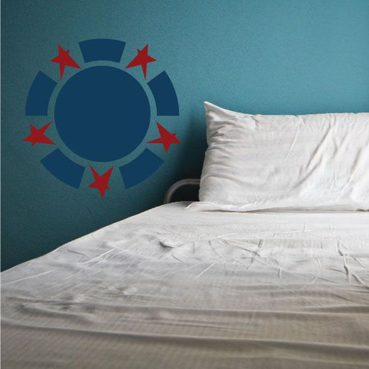 Patriotic stars and circle wall decal with blue ring and red star accents