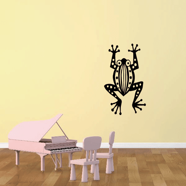 Patterned frog wall decal with striped belly and star dots, black silhouette