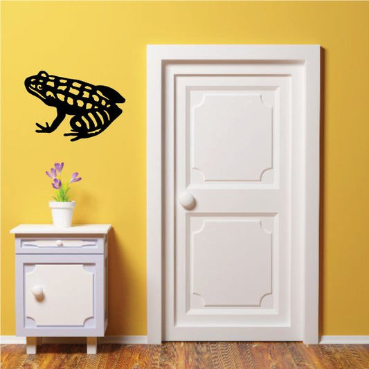 Patterned sitting frog wall decal, black frog silhouette with light dots